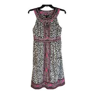 INC International Concepts Black White and Pink Patterned Midi Dress